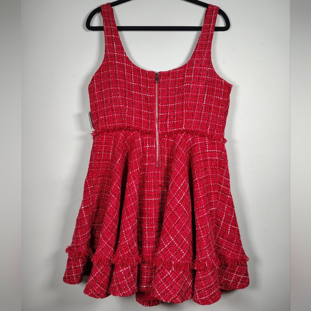 NWT-Altar'd State Chic Red Tweed Ruffled Mini Dress Size XL - Picture 2 of 9